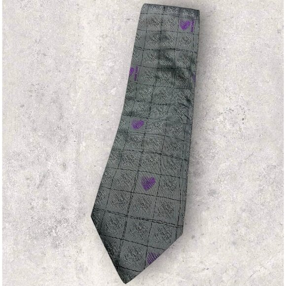 MOSCHINO Silk Tie ITALY Gray Purple Geometric Heart 💜 W:3.7